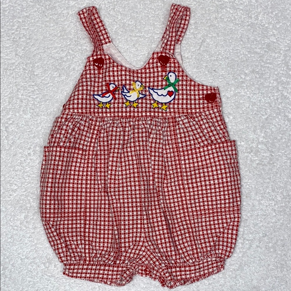 Vintage cradle togs Red Checkered goose bubble shortall 18m